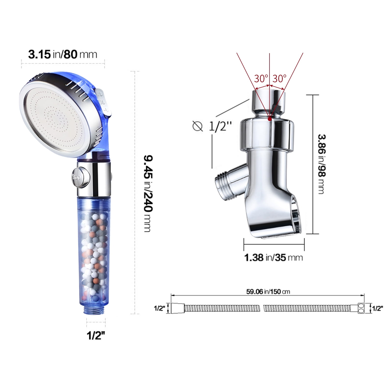 KAIYING Handheld Showerhead with Filter & 5Ft Hose - Water Saving & Easy to Install