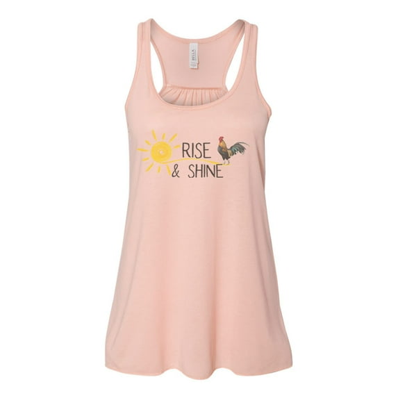 "Farm Tank Top, Rooster Rise And Shine, Rooster Tank, Women's Racerback, Gift For Her, Country Apparel, Country Sayings, Workout Tank, Gym T, Peach, EXTRA SMALL"