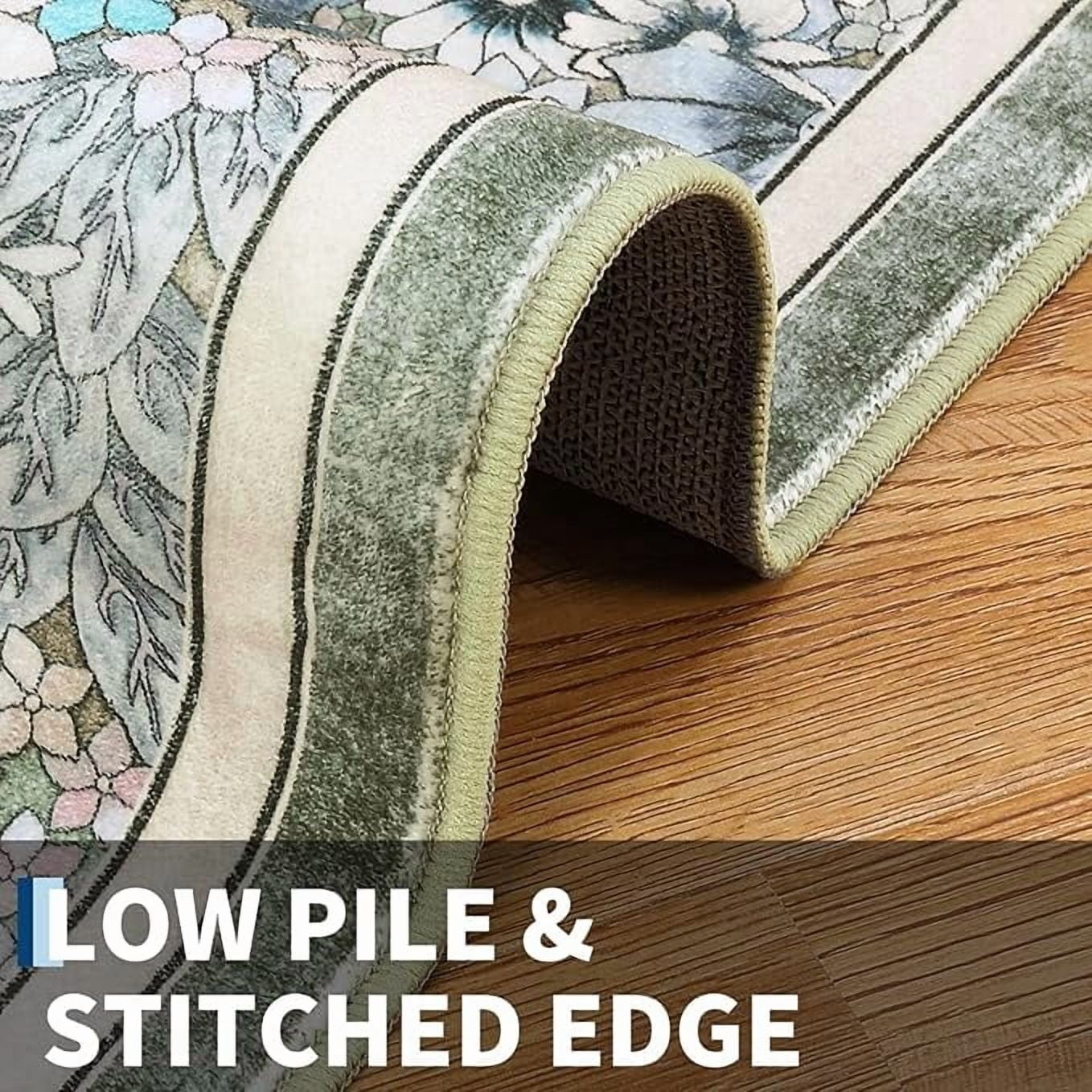 10'x 13' Runner Rug for Hallways Kitchen Non Slip Washable Rugs with Rubber Backing Soft Floral Carpet Runner for Hallways, Kitchen, Laundry, Bedroom, Bathroom-Green