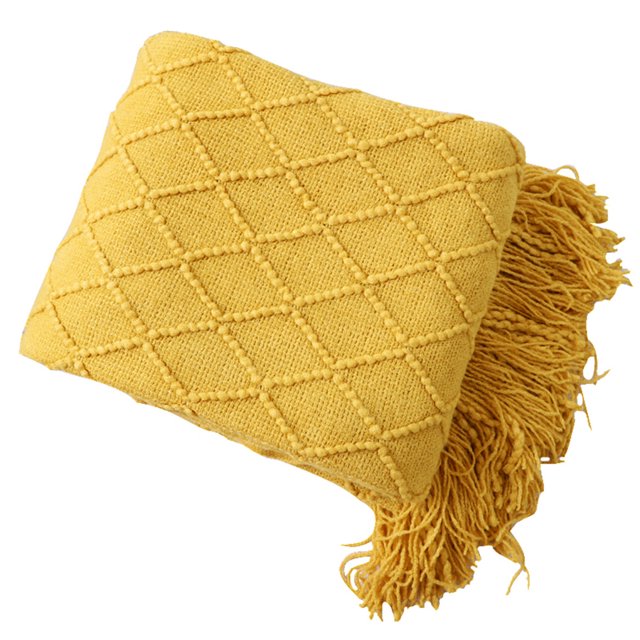 Manta de tiro de punto suave con borla, mantón de siesta de oficina, funda decorativa para sofá, cama, sofá, para viajes, amarillo Eigraketly LF000012-02B