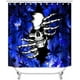 thumbnail image 2 of Juego de 4 cortinas de ducha con diseño de calaveras, diseño de esqueleto, luna, flores, plantas, mariposas, azules, verdes y setas, decoración de baño, cortina de ducha de tela negra impermeable,, 2 of 7