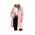 thumbnail image 5 of Zynoxe Women's Hooded Jackets With Side Pockets Casual Solid Color Long Sleeve Fuzzy Fleece Coat Relaxed Mid-Length Open Front Cardigan Jackets Warm Plush Outerwear Jackets for Women M, 5 of 9