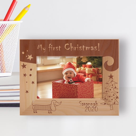 My First Christmas Personalized Wooden Frame-6" x 4" Brown Horizontal