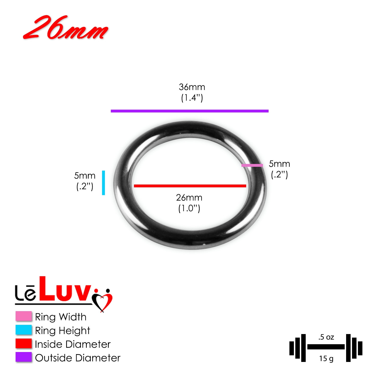 LeLuv 6mm Round Gauge Glans Rings | 22mm, 24mm, 26mm I.D. Sampler Set | Polished Stainless Steel