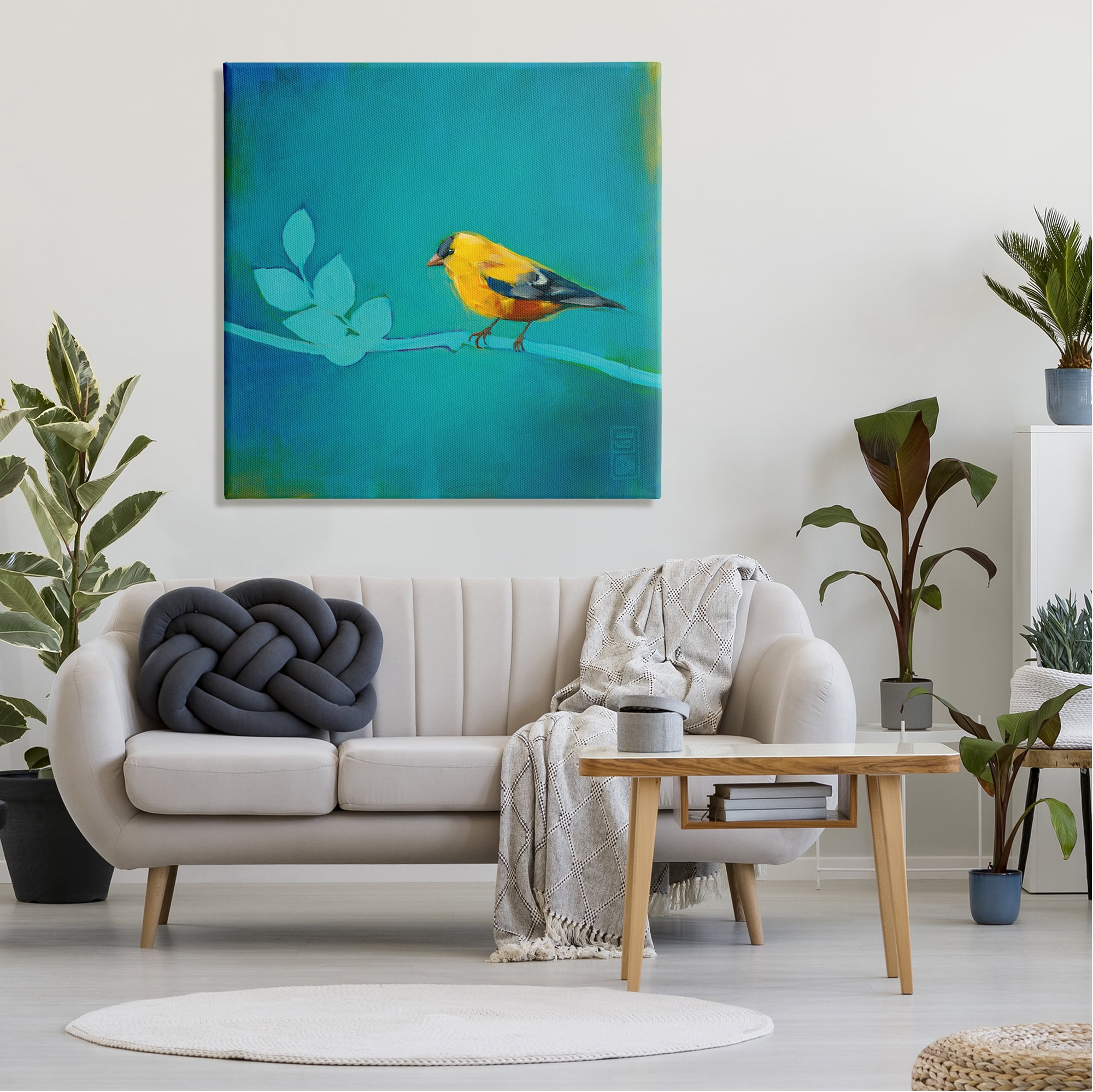 Stupell Industries Canary with Abstract Branch Animals & Insects Painting Gallery Wrapped Canvas Print Wall Art, 36 x 36
