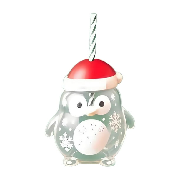 Adorable vaso de cristal con pajita y diseño de muñeco de nieve | Vaso térmico de 590 ml para bebidas frías y calientes | Tapa y asa a prueba de fugas | Apto para lavavajillas | Taza invernal
