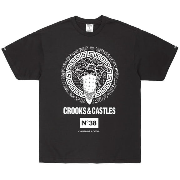 Crooks & Castles Men's T-Shirt Bandana Core Short Sleeve Crewneck Tee (Large, Black)