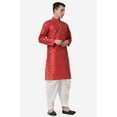 thumbnail image 4 of Royal Kurta Elegant Maroon Jacquard Silk Printed Long Kurta and White Salwar for Men, 4 of 5
