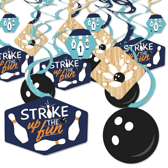 Big Dot of Happiness Strike Up the Fun - Bowling - Birthday Party or Baby Shower Hanging Decor - Party Decoration Swirls - Set of 40