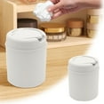 thumbnail image 2 of Small Tabletop Can with Swing Lid, Mini Round Wastebasket for Office Desk Bathroom Bedroom, Stylish Countertop Garbage Bin with Cover, Tiny Desktop Bin for Kids & Adults, 2 of 6
