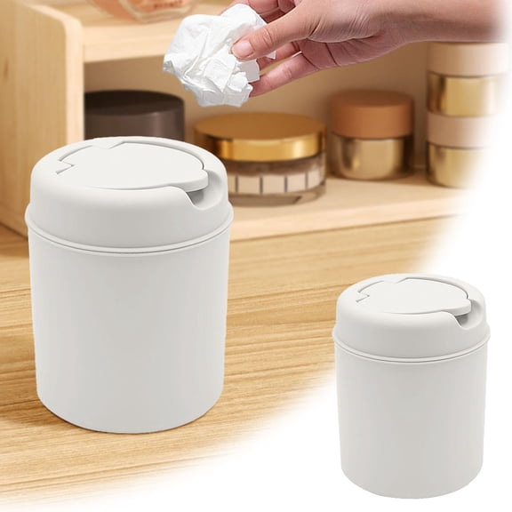 Desktop Mini Waste Garbage Can with Swing-Lid, Stylish Countertop Bin, Table Waste Paper Basket, Small Can for Office Bathroom Children Bedroom