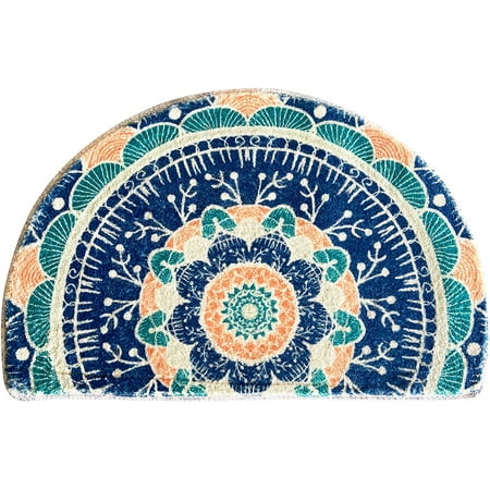 

Half Round Door mat semi Circle Bathroom Floor Rug Mandala Bohemian Rug Non - Slip Welcome Entrance Way Rug Absorbent Bath mat Microfiber Tufted Indoor Rug for Kitchen Living Room 17×30in.