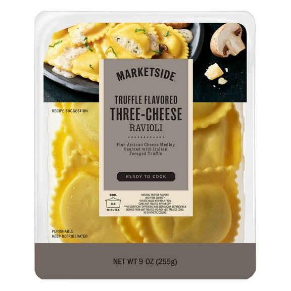 Marketside Truffle Flavored Three-Cheese Ravioli, Fresh Artisanal Pasta, 9 oz