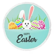 ABPHQTO Happy Easter Greeting Card Beach Towel Beach Blanket with Tassels Beach Throw Towel Yoga Mat Picnic Blanket