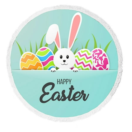 ABPHQTO Happy Easter Greeting Card Beach Towel Beach Blanket with Tassels Beach Throw Towel Yoga Mat Picnic Blanket