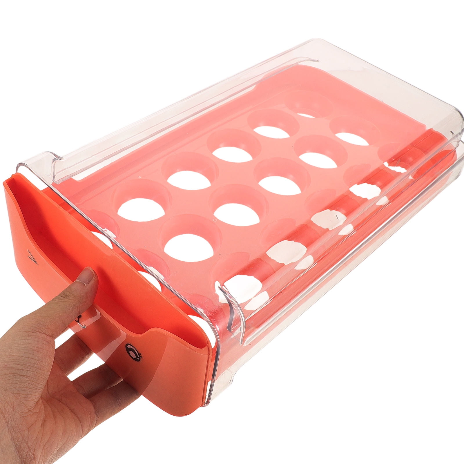 FRCOLOR Transparent Stackable Egg Holder for Fridge with Drawer Access Durable Reusable Plastic Orange 18 Count