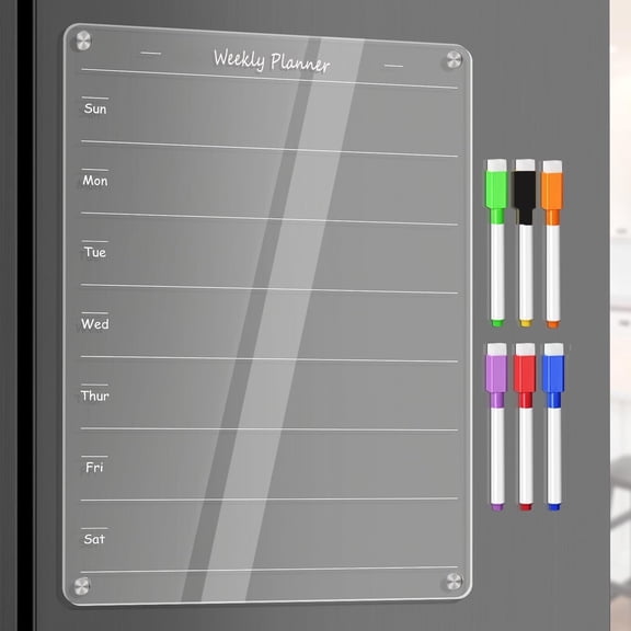 Acrylic Weekly Planner Board Meal Planner Magnetic Menu Board for Kitchen Fridge w/ 8 Markers,Clear Weekly "