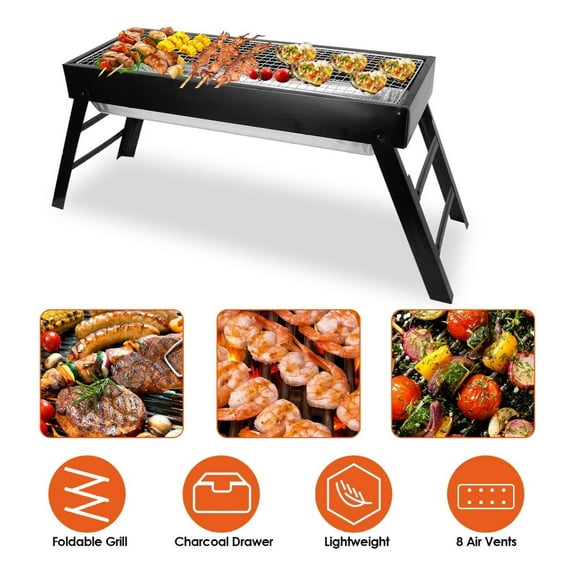 Foldable Charcoal BBQ Grill - Portable Tabletop Grill for Camping, Picnic, Backyard - Stainless Steel, Easy Setup