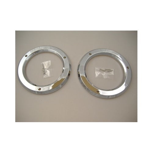 (2) Round Chrome Bezels / Covers 4" Grommet Mounted LED Stop Turn Tail Lights