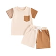 thumbnail image 4 of Xudanell Newborn Outfits Baby Boy Cute Summer Clothes Color Block Print Short Sleeve Round Neck T-Shirt with Shorts Khaki 6-12 Months, 4 of 4