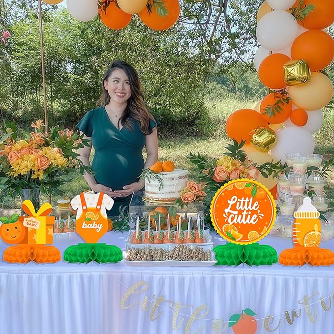Little Cutie Baby Shower Decoration Little Cutie Table Centerpiece, Clementine Orange Honeycomb Centerpieces Tabletop Supplies for Tangerine Themed Baby Shower, Wedding & Birthday Party