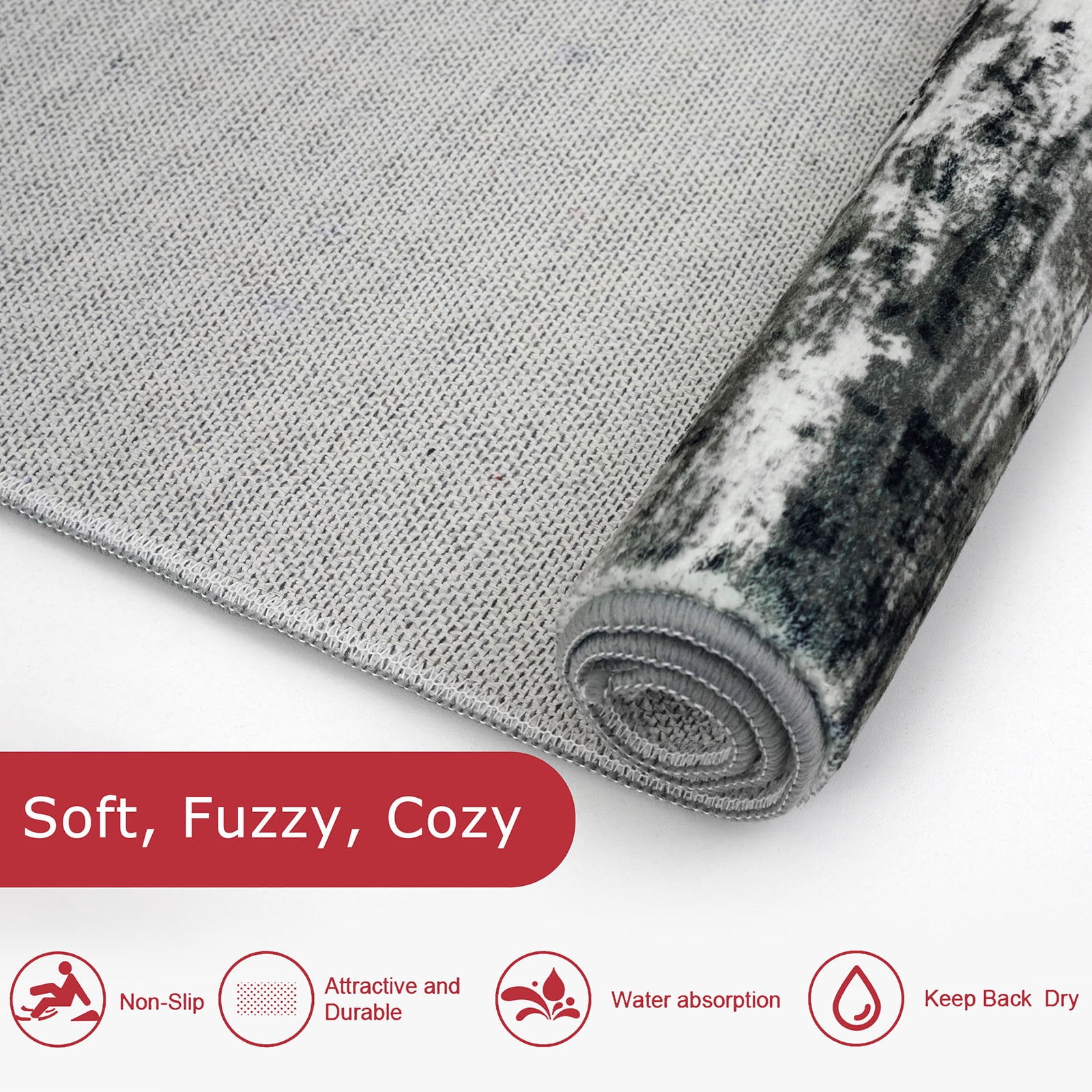 iOhouze Hallway Runner Rug 2x5 Washable Rug Runners Non Slip Kitchen Runner Rug Soft Print Distressed Carpet Runner for Entryway Bedroom Kitchen Laundry Room, Black White Grey Green