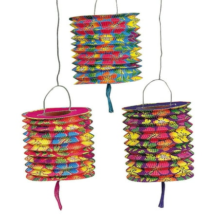 Hawaiian Paper Lanterns - Set of Paper Hawaiian Luau Hibiscus Lanterns (1-Pack of 12), 4-in Accordian style paper lanterns By Fun Express ()