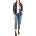 thumbnail image 2 of MODA NOVA Junior's Plaid Long Sleeve Oversized Shirts with Pockets  Navy Blue XXL, 2 of 5