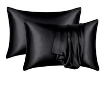 Satin Silk Pillow Case, 2 Pack Satin Queen Silk Pillowcase for Hair and Skin,20x30,Black