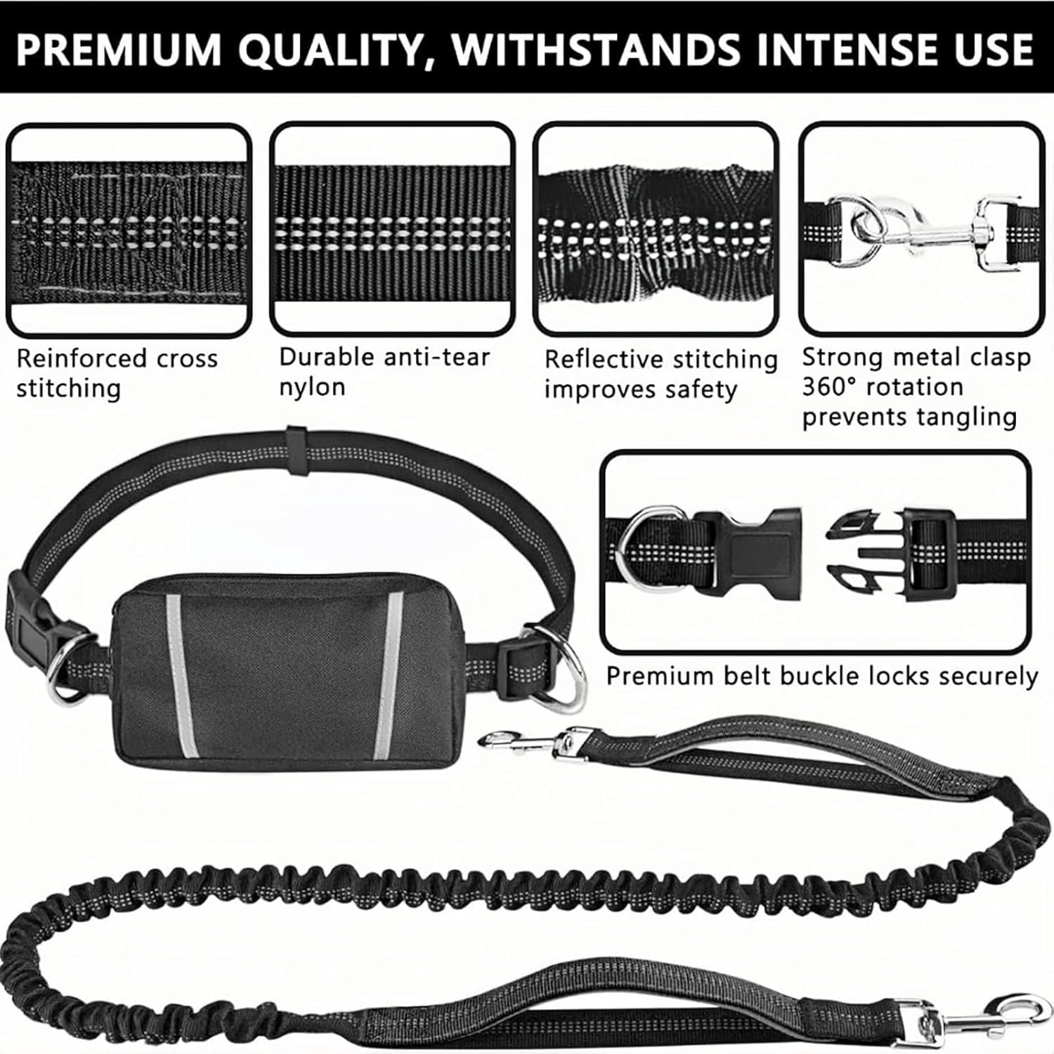 Upliftjoys Dog Leash, Upliftjoys Hands Free Dog Leash with Zipper Pouch, Reflective Design for Outdoor and Daily Walks for Medium and LargeDog (BB)