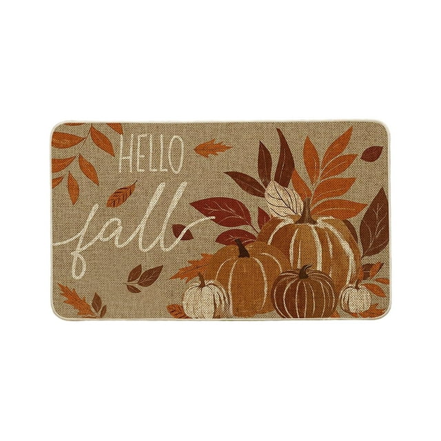 Bathroom Floor Mat Halloween Pumpkin Design Non Slip PVC Backing 23.6 in x 15.3 in Polyester Absorbent Bath Rug