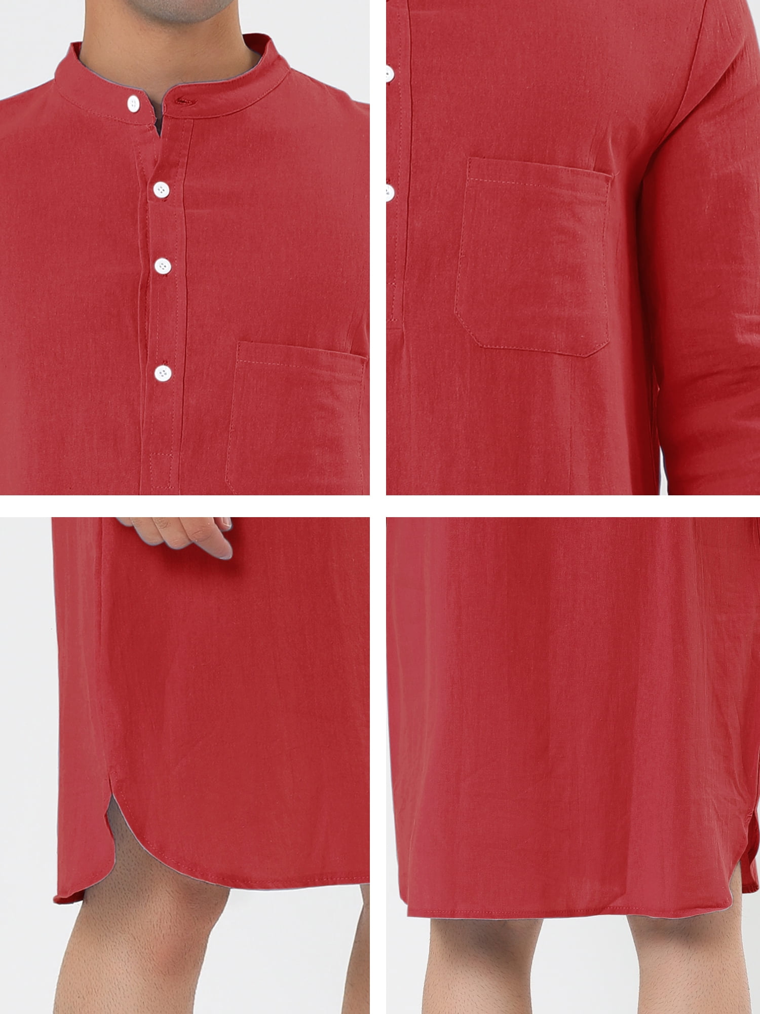 Unique Bargains Men's Banded Collar Nightshirt Sleep Shirt Nightgown S Red