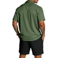 thumbnail image 4 of Hogleaql Men's 2 Pieces Summer Set Button Short Sleeve Shirts and Shorts Beach Sets with Pockets Elastic Waist Relaxed Fit Dressy Loose Matching Tracksuits Army Green L, 4 of 4