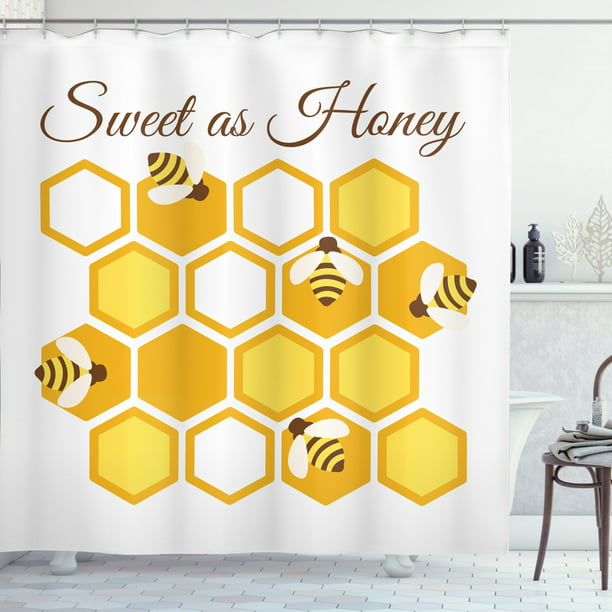 Honey Bee Shower Curtain Cursive, Bee Shower Curtain Hooks
