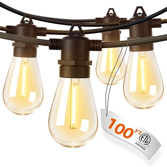 addlon 100FT LED Outdoor String Lights with Edison Shatterproof Bulbs, Heavy-Duty and Weatherproof Strand, Commercial Grade Patio Lights, Decorative for Garden or Patio, Black