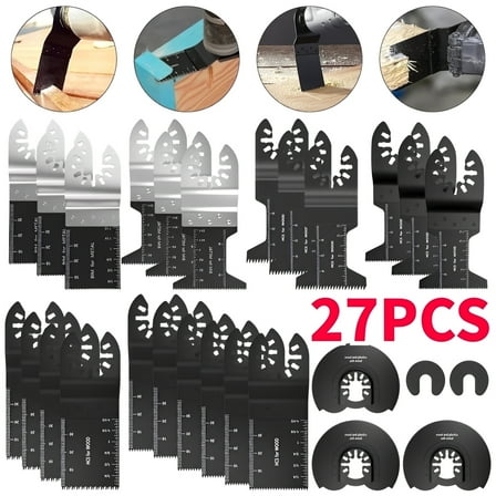 27pcs Oscillating Multitool Blades, Oscillating Saw Blades, Multitool Blades Kit for Wood Plastic Metal Nails Bolts