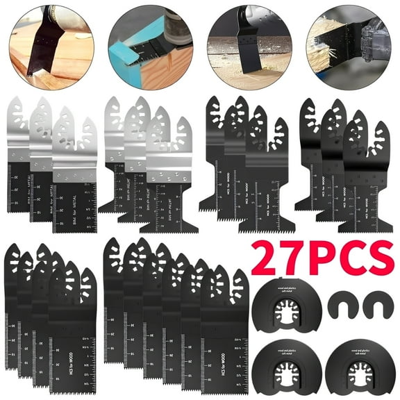 27pcs Oscillating Multitool Blades, Oscillating Saw Blades, Multitool Blades Kit for Wood Plastic Metal Nails Bolts