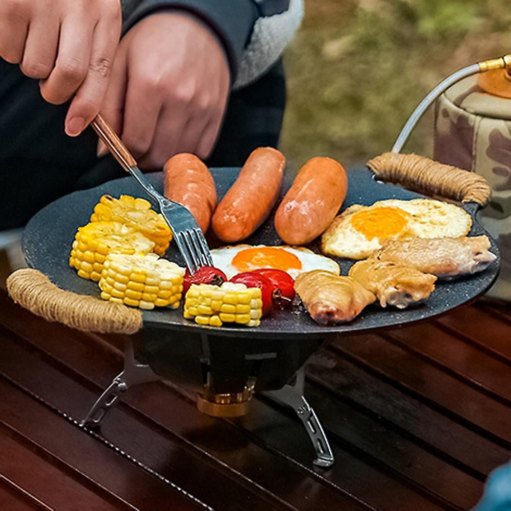 35cm Thick Cast Iron Frying Pan Flat Pancake Griddle Non Stick Bbq Grill Induction Cooker Open Flame Cooking Pot