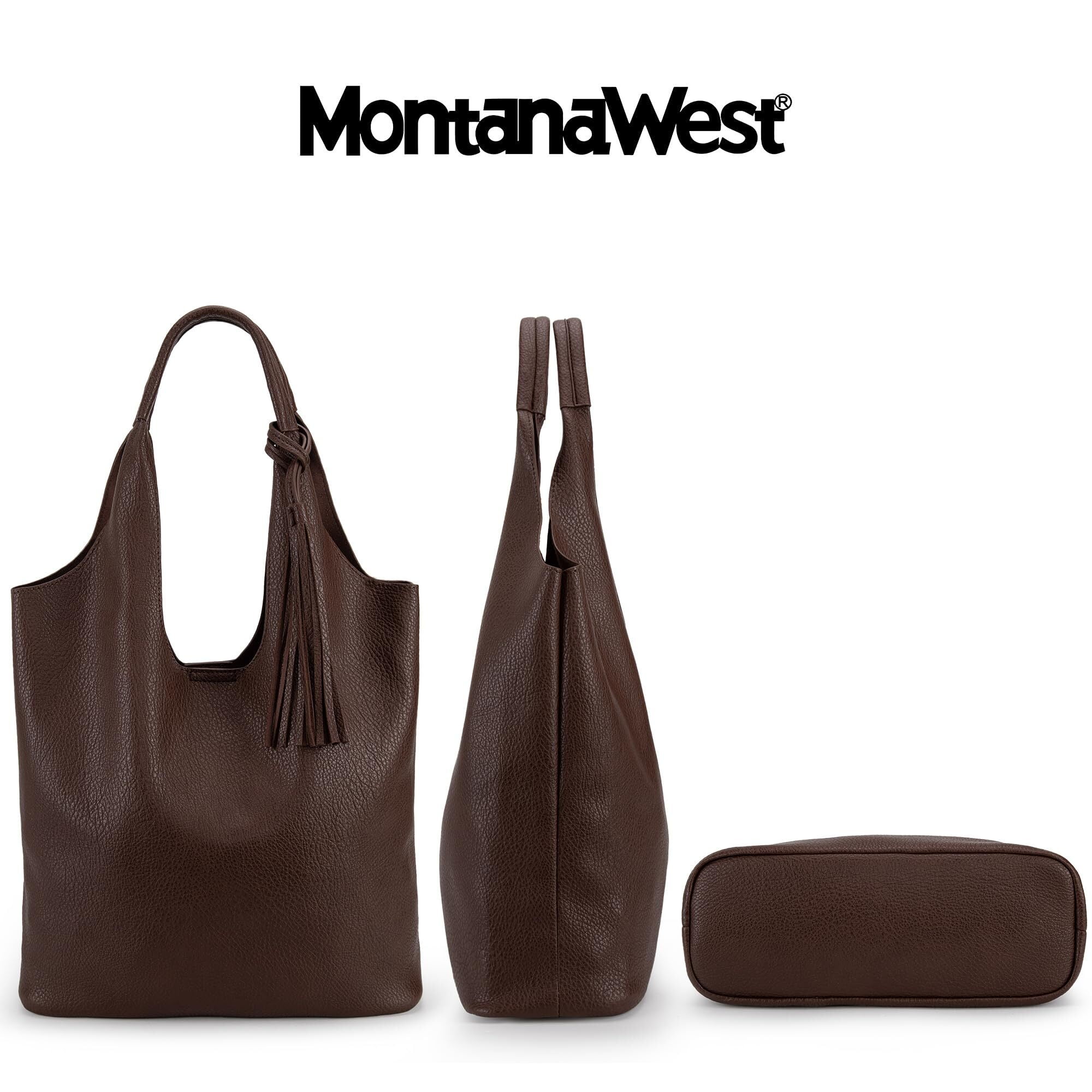 Montana West Slouchy Hobo Bags for Women Soft Designer Shoulder Purses Ladies Top Handle Handbag, Coffee