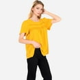 thumbnail image 3 of Women's Lace Yoke Short Sleeve Blouse with Pleated Front - Large, Yellow, 3 of 7