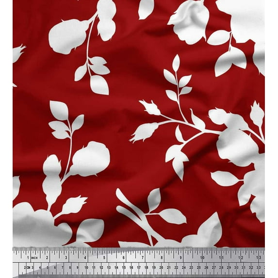 Soimoi Poly Georgette Fabric Leaves & Floral Artistic Decor Fabric Printed Yard 52 Inch Wide