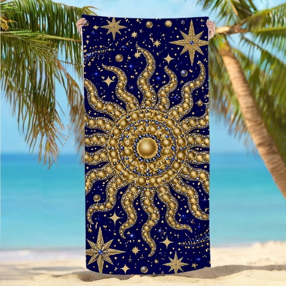 RKSupls 30x60inch Beach Towel Quickly Absorb Moisture - Golden Sun Ornate Print, Ultra-Soft Microfiber Ideal for Bathroom beach yoga