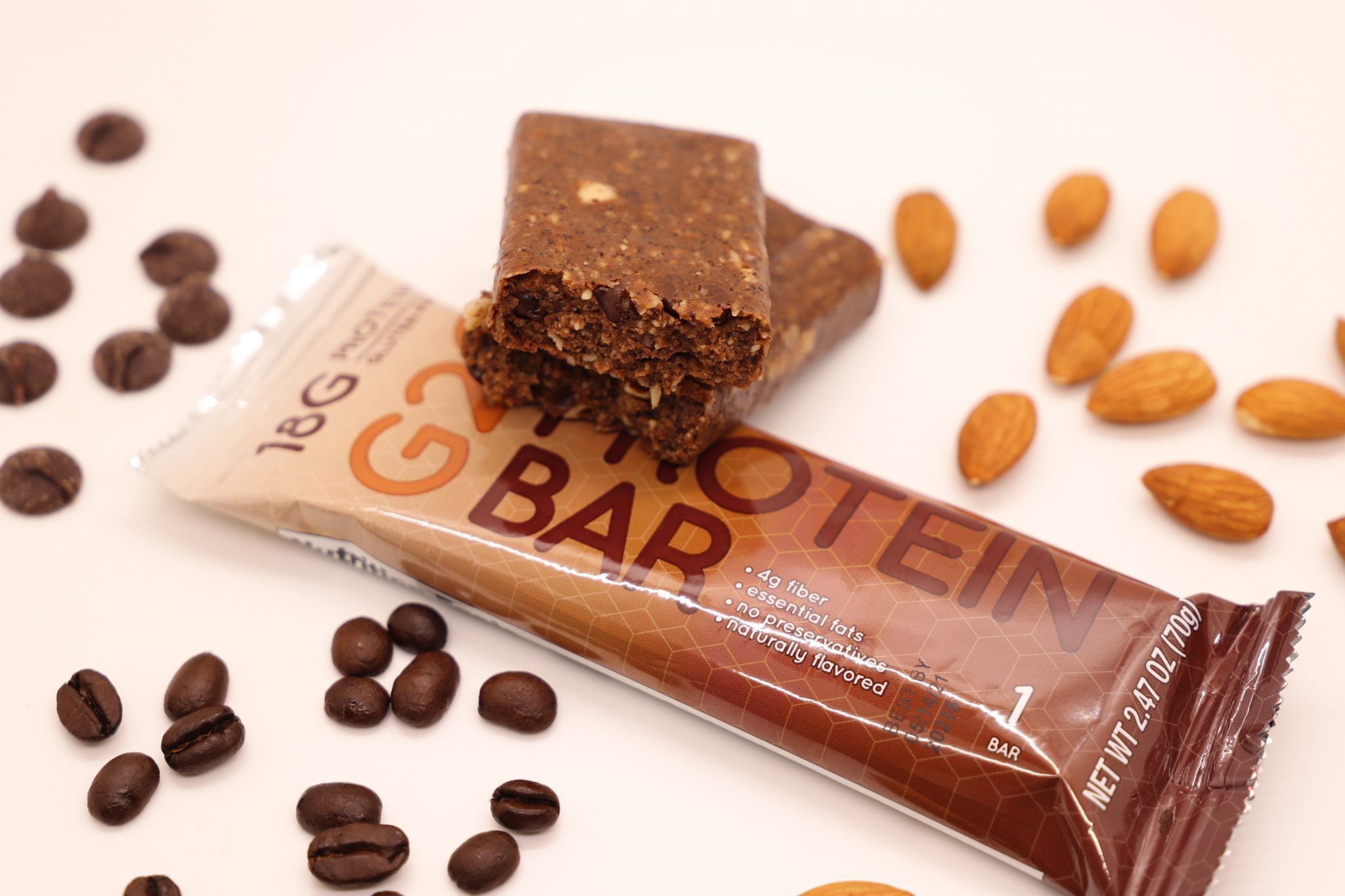 G2G Protein Bar, Almond Mocha, Gluten-Free, Clean Ingredients, Refrigerated for Freshness, 32 Bars (4 Pack of 8)