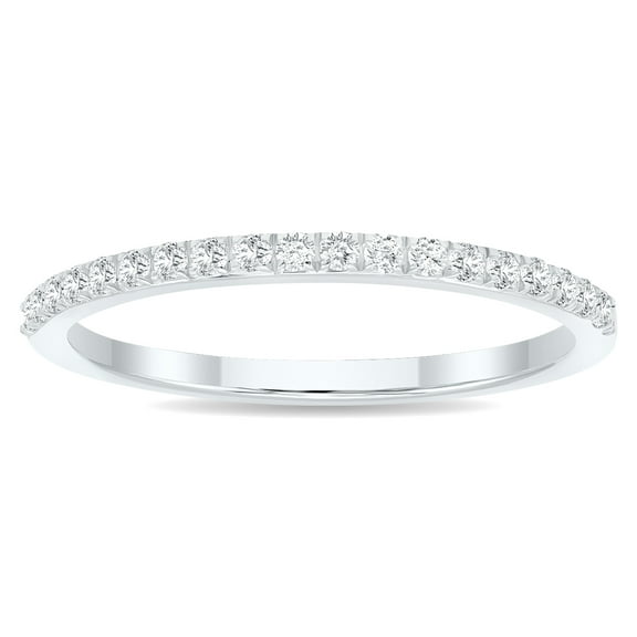 SZUL Women's 1/5 Carat TW Thin Diamond Wedding Band in 10K White Gold