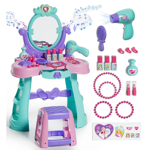 Juego de mesa y silla Lehoo Castle Kids with Mirror para niñas de 3 años