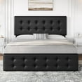 thumbnail image 3 of GarveeHome Queen Size Upholstered Bed Frame with 4 Storage Drawers, Adjustable Linen Headboard, Button Tufted Platform, No Box Spring Needed, Black, 3 of 8