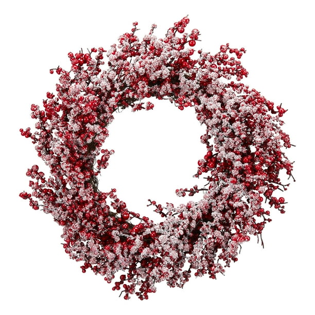 Holiday Time Snow Frosted Berry Wreath, 28"