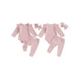 thumbnail image 2 of FOCUSNORM Baby Girl Fall Outfit Cotton Floral Long Sleeve Ribbed Romper Bow Pants Headband 3Pcs Infant Newborn Clothes Set, 2 of 9