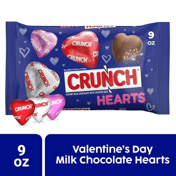 CRUNCH Milk Chocolate Hearts with Crisped Rice, Valentine's Day Bag, 9 oz