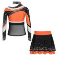 thumbnail image 5 of TiaoBug Cheerleading Outfits for Kids Girls Long Sleeve Mock Neck Rhinestones Cheer Top with Mini Skirt Set Orange 16, 5 of 6
